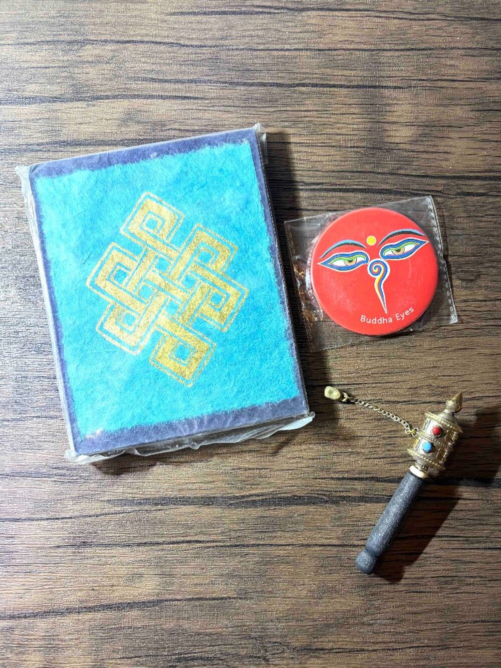 Infinity Knot Handmade Paper Notebook & Tibetan Buddhist Handcraft Prayer Wheel